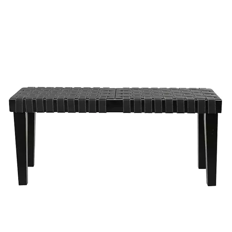Kirklands Home Entryway Furniture|Woven Faux Leather Bench Black