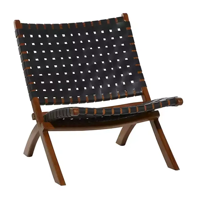 Kirklands Home Accent Chairs|Woven Leather Folding Accent Chair Black
