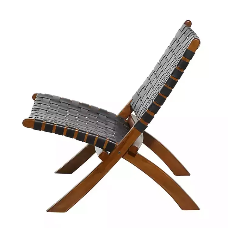 Kirklands Home Accent Chairs|Woven Leather Folding Accent Chair Black