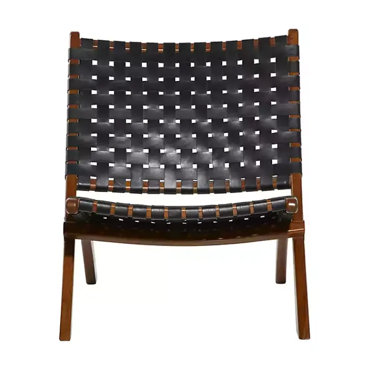 Kirklands Home Accent Chairs|Woven Leather Folding Accent Chair Black