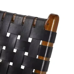 Kirklands Home Accent Chairs|Woven Leather Folding Accent Chair Black