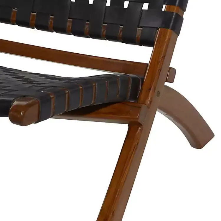 Kirklands Home Accent Chairs|Woven Leather Folding Accent Chair Black