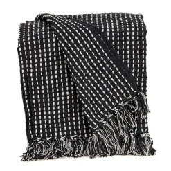 Clearance Black Woven Pattern Wool Tassel Throw Blankets & Throws