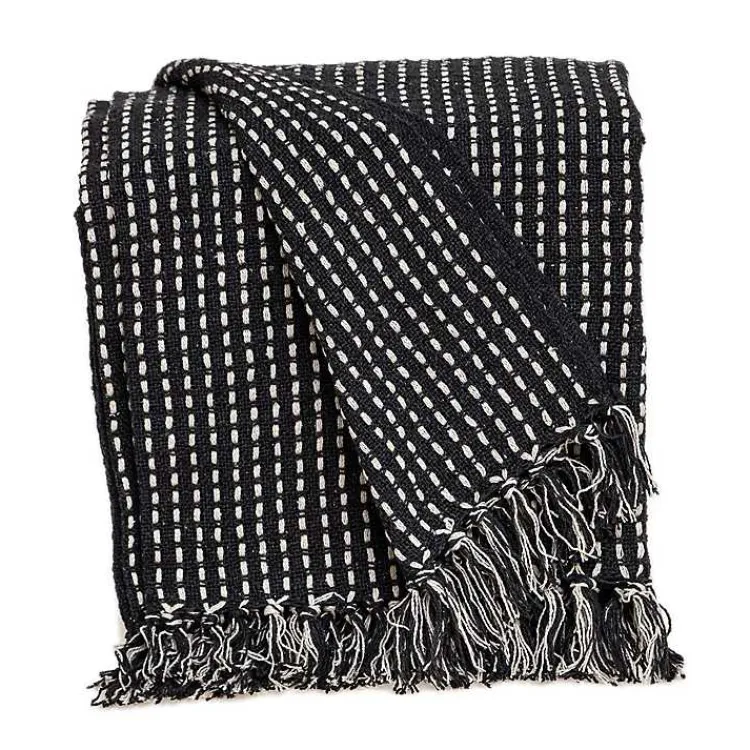 Clearance Black Woven Pattern Wool Tassel Throw Blankets & Throws