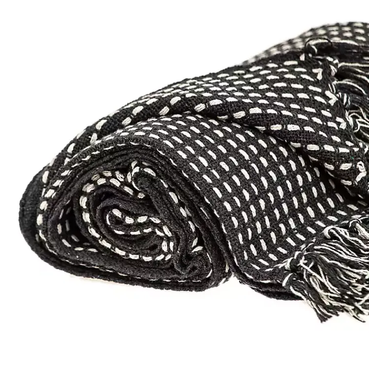 Clearance Black Woven Pattern Wool Tassel Throw Blankets & Throws