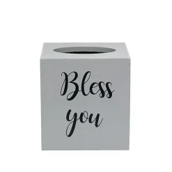 Kirklands Home Bathroom Accessories|Bless You Wood Tissue Box Cover Gray