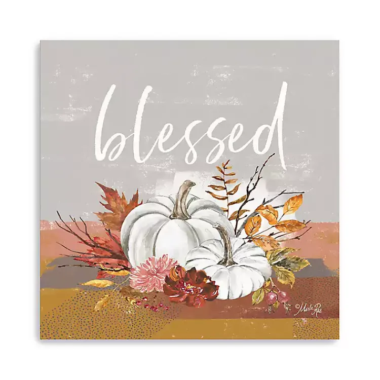 New Blessed Pumpkins and Flowers Giclee Canvas Print Fall