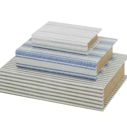 Discount Blue & Cream Striped Canvas Book Boxes, Set of 3 Baskets & Boxes