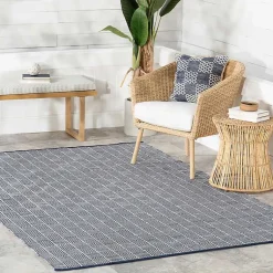Kirklands Home Area Rugs|Blue & Ivory Checkered Indoor/Outdoor Rug, 6x9
