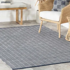 Kirklands Home Outdoor Rugs|Blue & Ivory Checkered Indoor/Outdoor Runner, 3x8