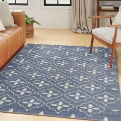 Kirklands Home Outdoor Rugs|Blue & Ivory Quatrefoil Indoor/Outdoor Rug, 4x6
