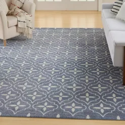 Kirklands Home Outdoor Rugs|Blue & Ivory Quatrefoil Indoor/Outdoor Rug, 8x10