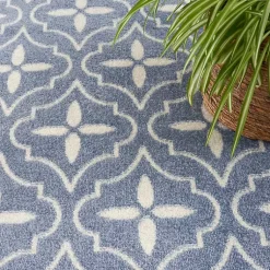 Kirklands Home Outdoor Rugs|Blue & Ivory Quatrefoil Indoor/Outdoor Rug, 8x10