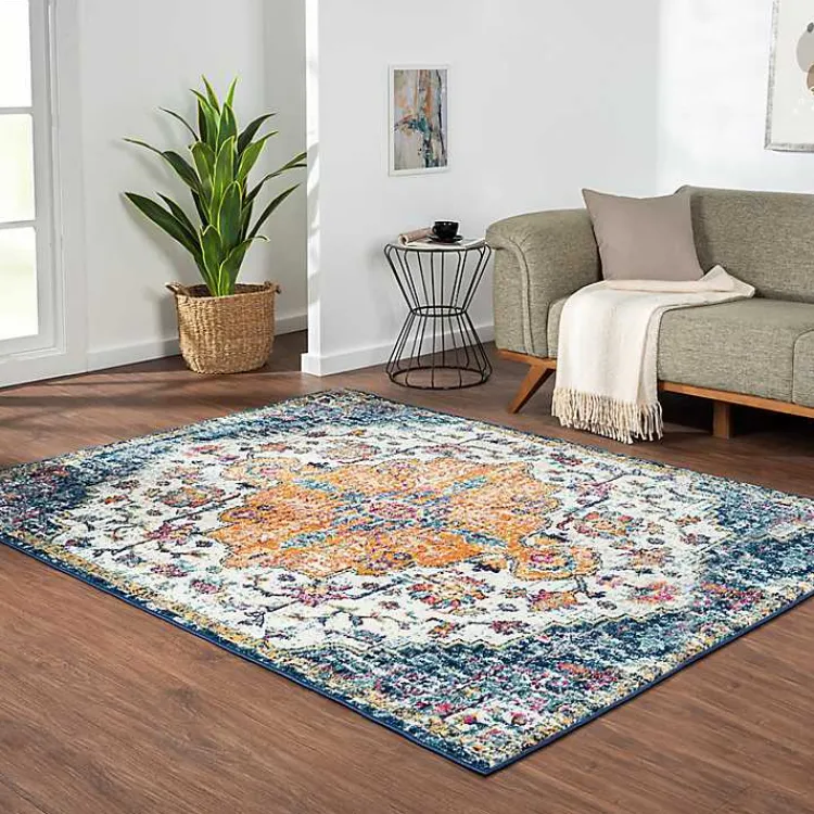 Kirklands Home Area Rugs|Blue & Orange Boho Medallion Area Rug, 6x9