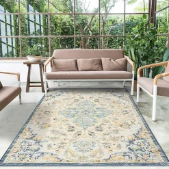 Kirklands Home Outdoor Rugs|Blue & Orange Medallion Reversible Area Rug, 8x10