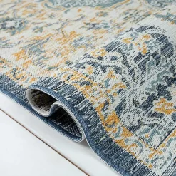 Kirklands Home Outdoor Rugs|Blue & Orange Medallion Reversible Area Rug, 8x10