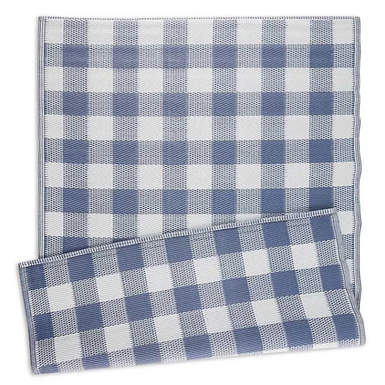 Kirklands Home Outdoor Rugs|Blue & White Buffalo Check Outdoor Area Rug, 4x6