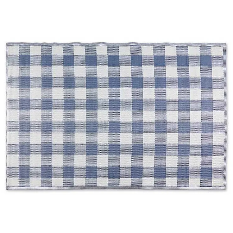 Kirklands Home Outdoor Rugs|Blue & White Buffalo Check Outdoor Area Rug, 4x6
