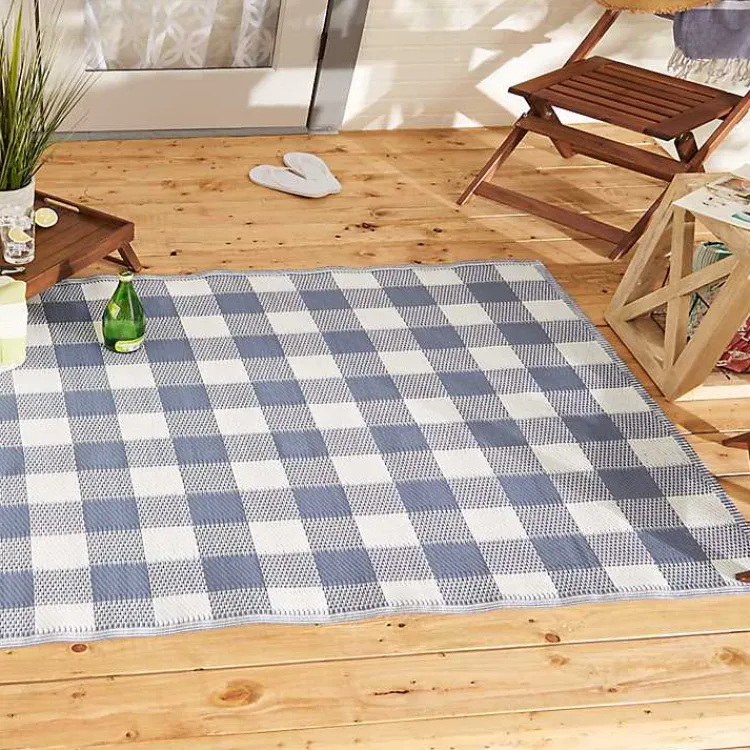 Kirklands Home Outdoor Rugs|Blue & White Buffalo Check Outdoor Area Rug, 4x6