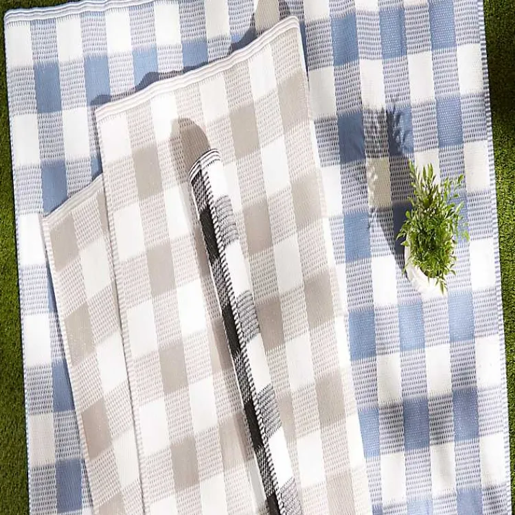 Kirklands Home Outdoor Rugs|Blue & White Buffalo Check Outdoor Area Rug, 4x6