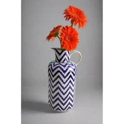 Hot Blue & White Chevron Ceramic Pitcher Vase Vases