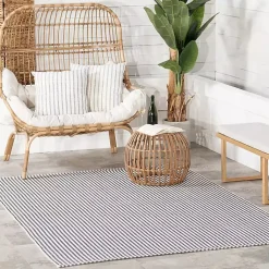 Kirklands Home Area Rugs|Blue & White Pinstripe Indoor/Outdoor Rug, 5x8