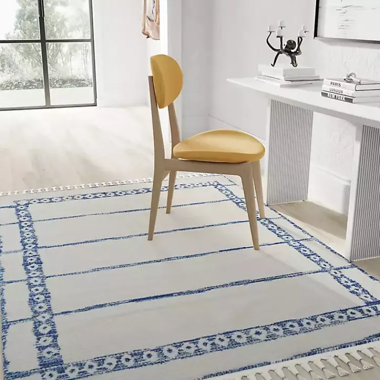 Kirklands Home Area Rugs|& White Striped Block Border Area Rug, 8x10 Blue