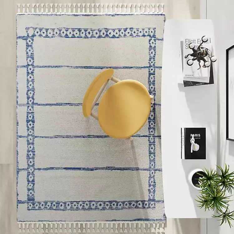 Kirklands Home Area Rugs|& White Striped Block Border Area Rug, 8x10 Blue
