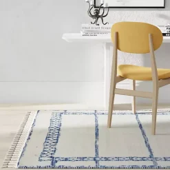 Kirklands Home Area Rugs|& White Striped Block Border Area Rug, 8x10 Blue