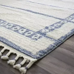 Kirklands Home Area Rugs|& White Striped Block Border Area Rug, 8x10 Blue