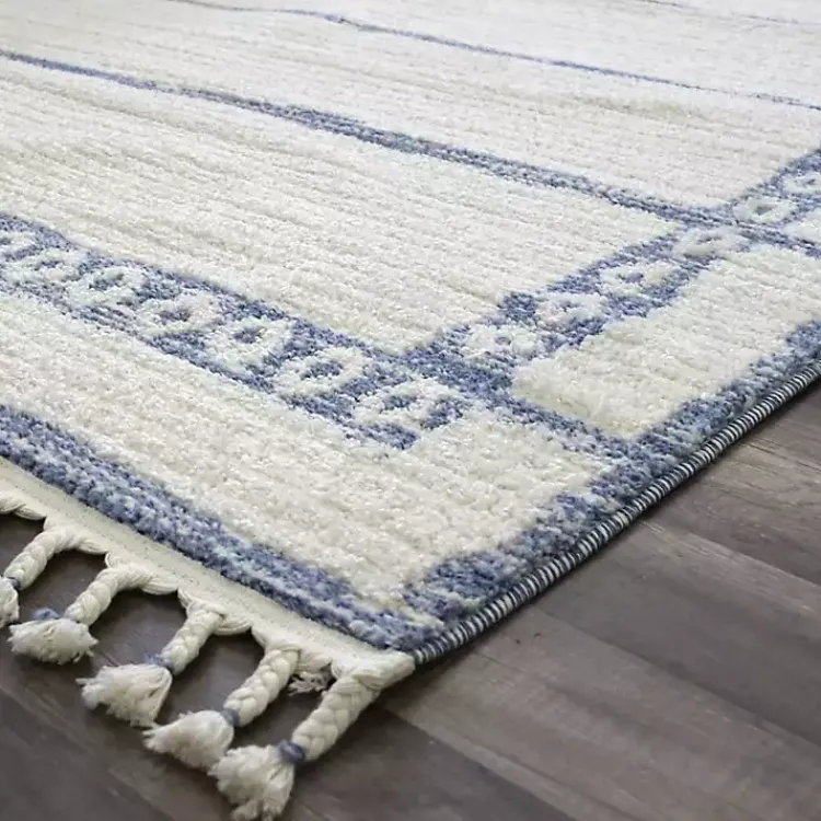 Kirklands Home Area Rugs|& White Striped Block Border Area Rug, 8x10 Blue