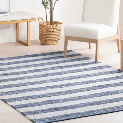 Kirklands Home Area Rugs|Blue & White Striped Indoor/Outdoor Rug, 5x8