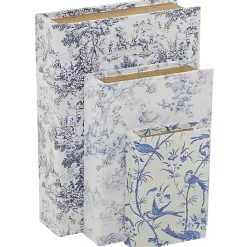 Blue & White Toile Canvas Book Boxes, Set of 3 Baskets & Boxes