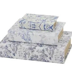 Blue & White Toile Canvas Book Boxes, Set of 3 Baskets & Boxes