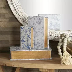 Blue & White Toile Canvas Book Boxes, Set of 3 Baskets & Boxes