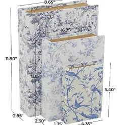 Blue & White Toile Canvas Book Boxes, Set of 3 Baskets & Boxes
