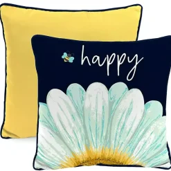 Kirklands Home Outdoor Cushions & Pillows|Blue & Yellow Bee Happy Outdoor Pillow