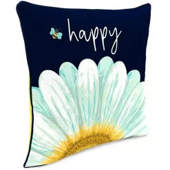 Kirklands Home Outdoor Cushions & Pillows|Blue & Yellow Bee Happy Outdoor Pillow