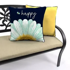 Kirklands Home Outdoor Cushions & Pillows|Blue & Yellow Bee Happy Outdoor Pillow