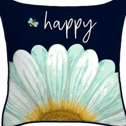 Kirklands Home Outdoor Cushions & Pillows|Blue & Yellow Bee Happy Outdoor Pillow