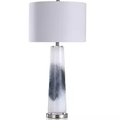 Kirklands Home Table Lamps|Blue Abstract Tapered Glass Table Lamp White