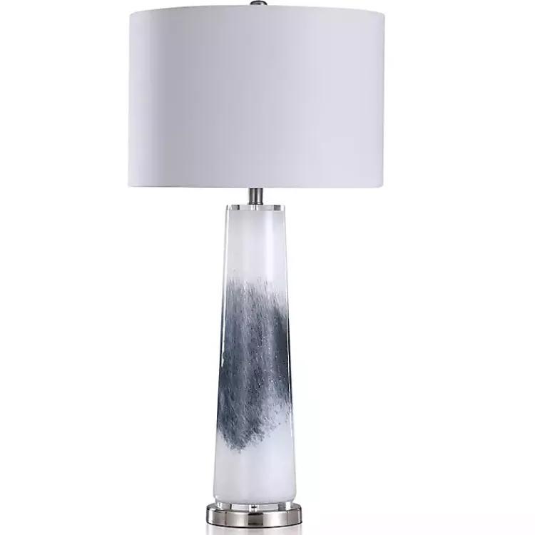 Kirklands Home Table Lamps|Blue Abstract Tapered Glass Table Lamp White
