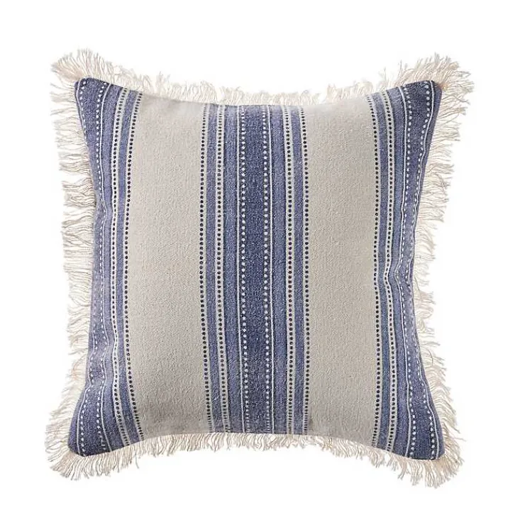 Discount Blue and Cream Striped Accent Pillow Pillows