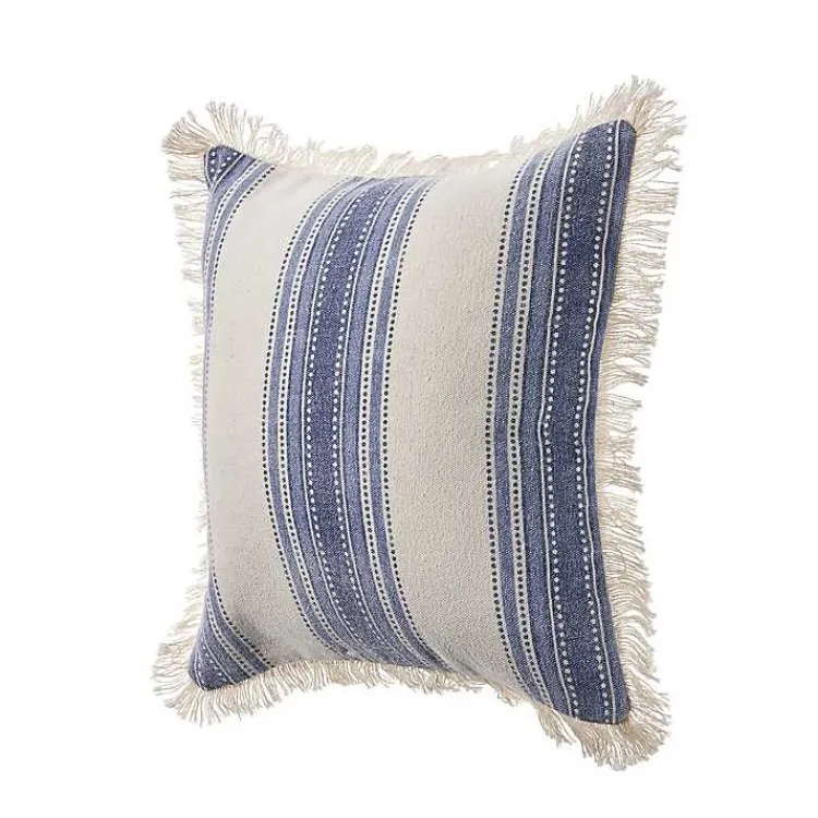 Discount Blue and Cream Striped Accent Pillow Pillows