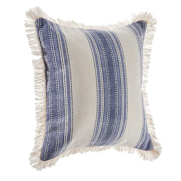 Discount Blue and Cream Striped Accent Pillow Pillows