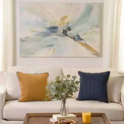 Kirklands Home Canvas Art|Blue and Gold Abstract Canvas Art Print, 48x32 in.