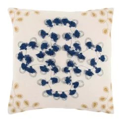 Discount Blue and Gold Floral Fringe Pillow Pillows