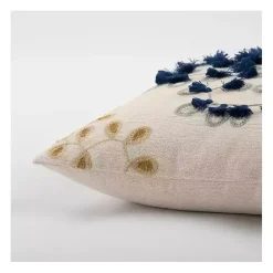 Discount Blue and Gold Floral Fringe Pillow Pillows