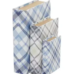 Discount Blue and Gray Plaid Book Boxes, Set of 3 Baskets & Boxes