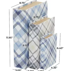Discount Blue and Gray Plaid Book Boxes, Set of 3 Baskets & Boxes